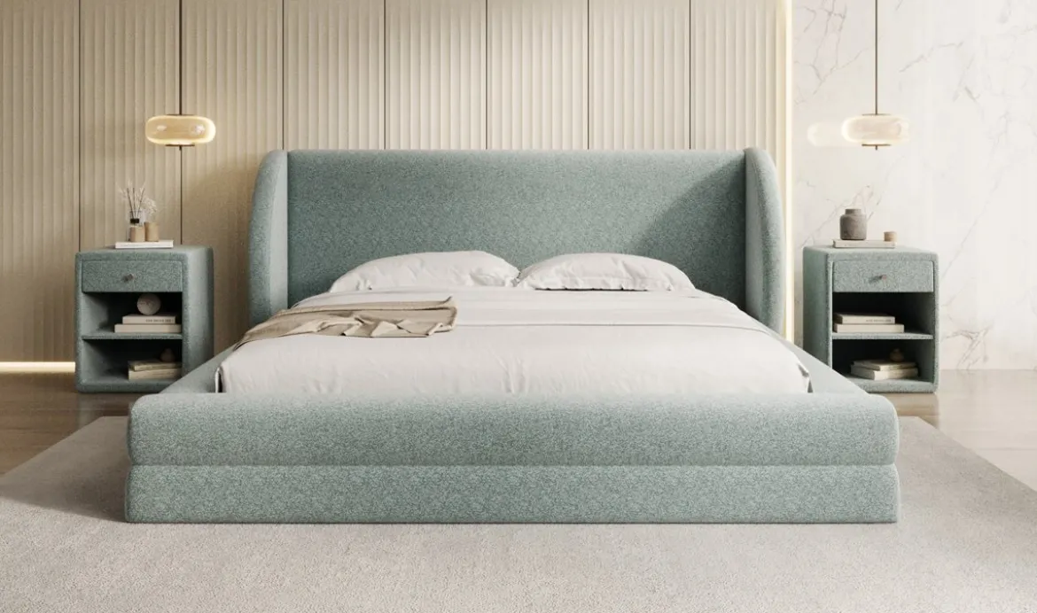 Designer Polsterbett Liv in Strukturstoff mit Stauraum