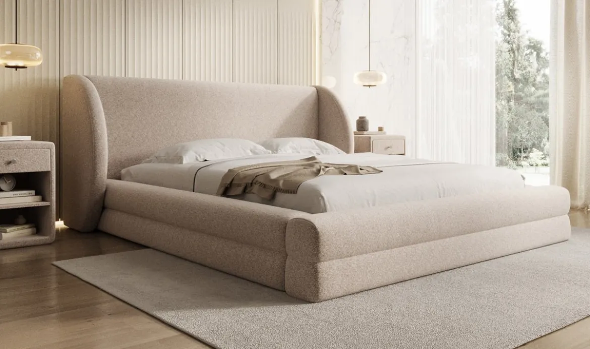 Designer Polsterbett Liv in Strukturstoff mit Stauraum