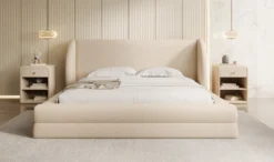 Designer Polsterbett Liv in Teddy Bouclé mit Stauraum