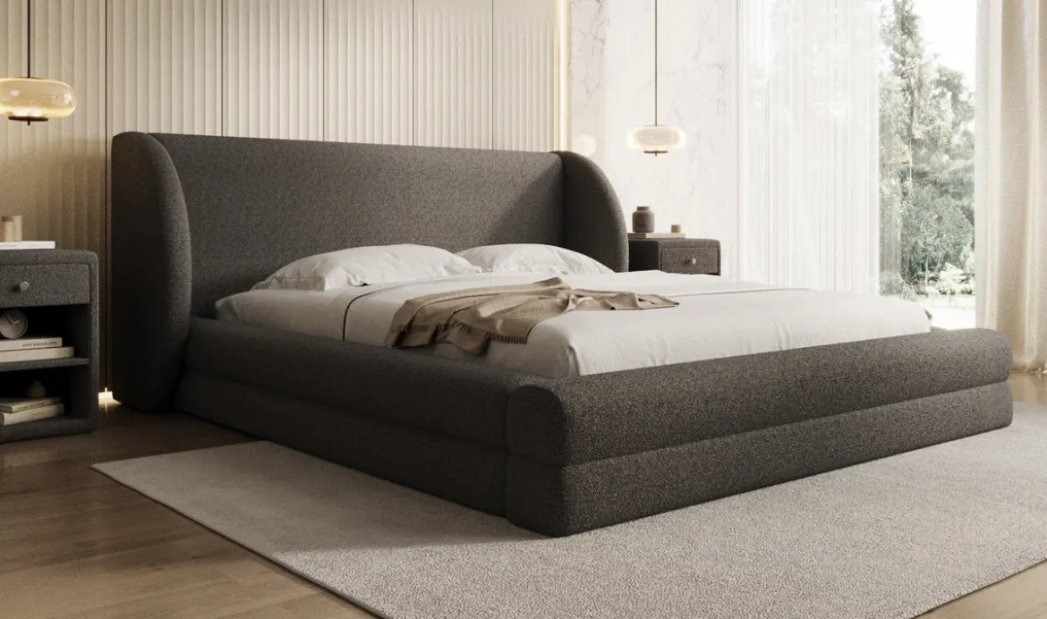 Designer Polsterbett Liv in Teddy Bouclé mit Stauraum