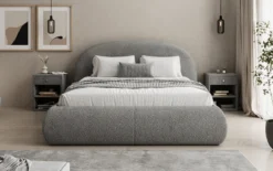 Designer Polsterbett Loop in Teddy Bouclé mit Stauraum