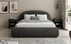 Designer Polsterbett Loop in Teddy Bouclé mit Stauraum
