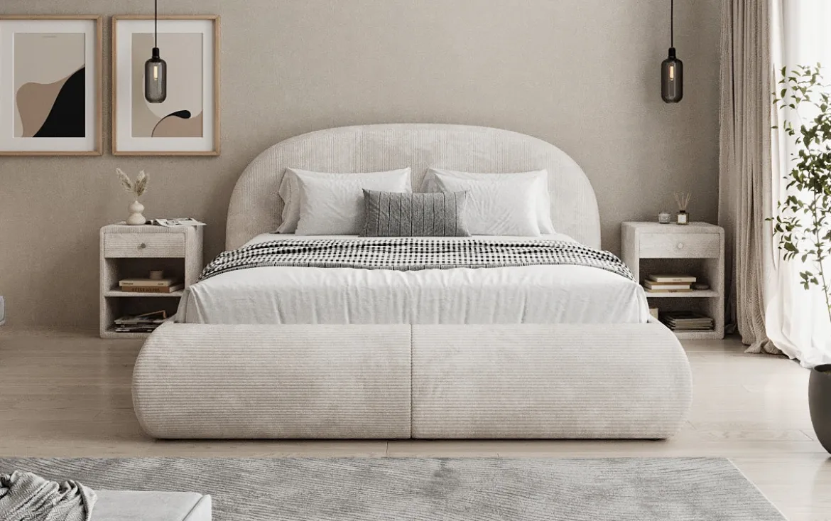 Designer Polsterbett Loop in Cord mit Stauraum