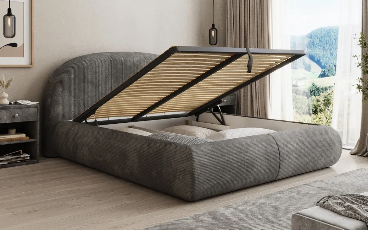 Designer Polsterbett Loop in Cord mit Stauraum