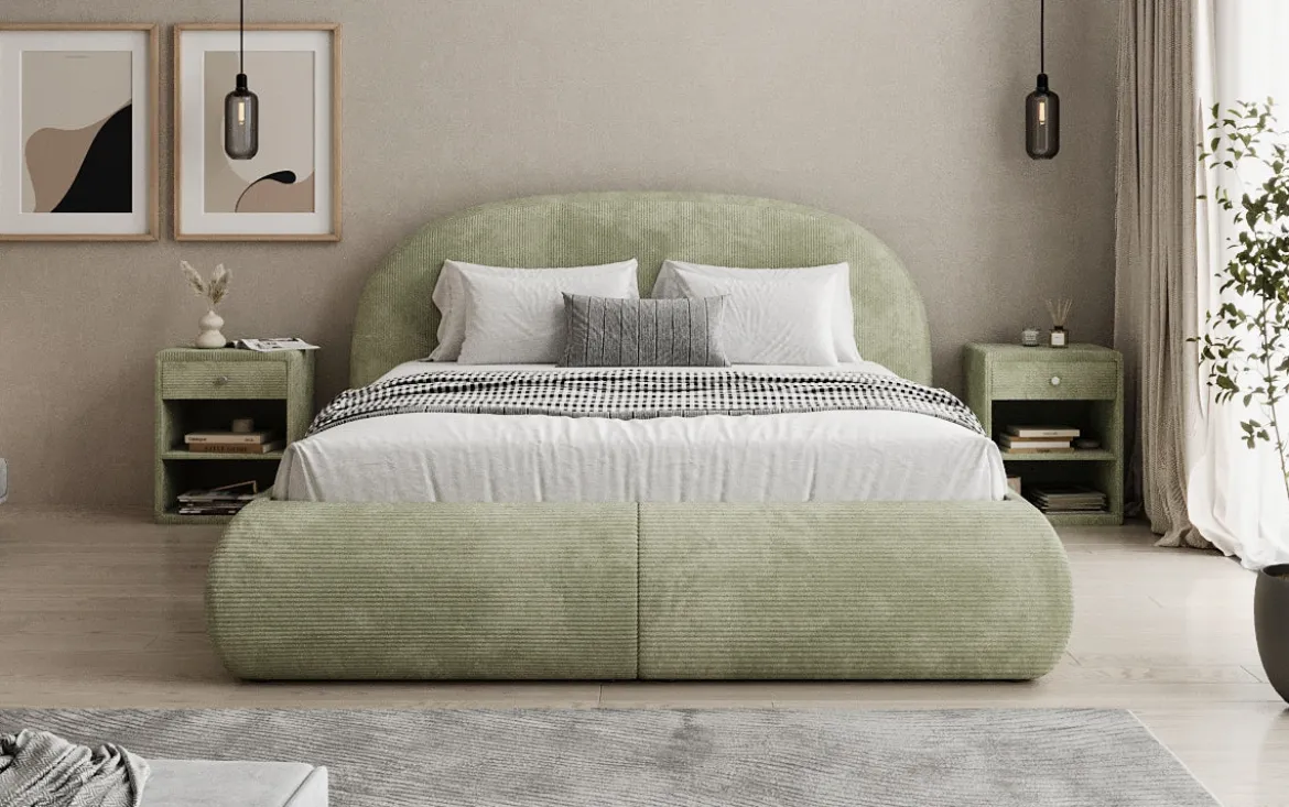Designer Polsterbett Loop in Cord mit Stauraum
