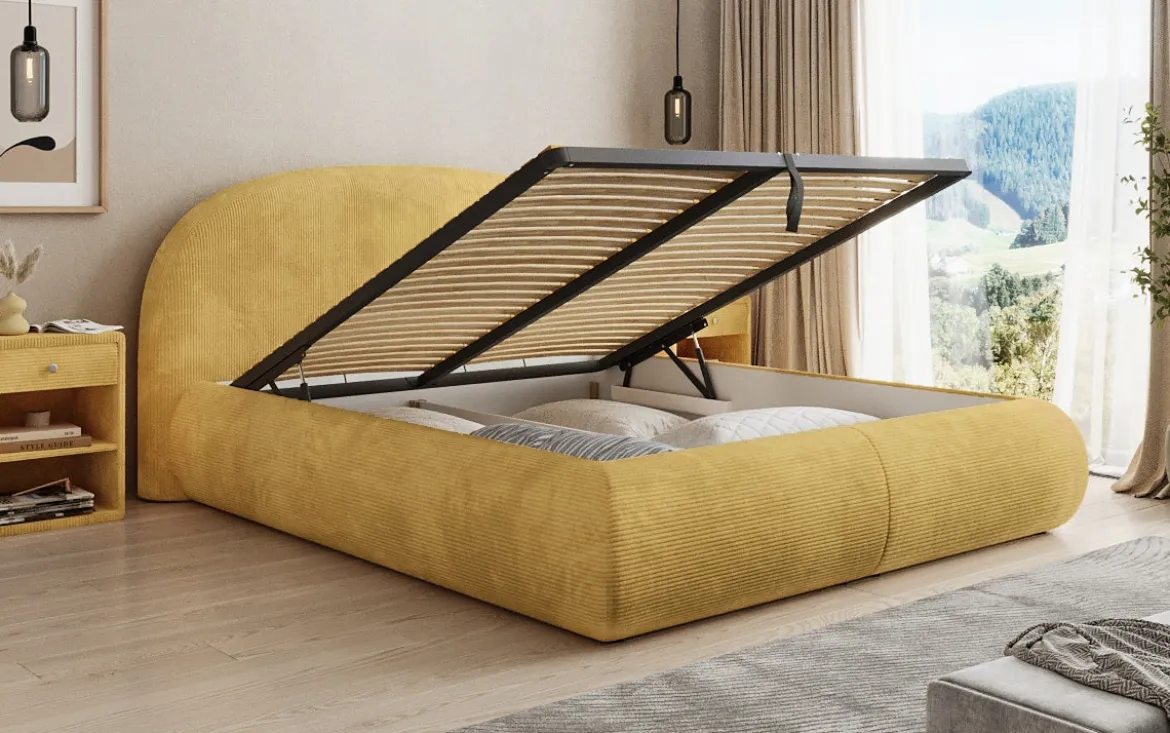 Designer Polsterbett Loop in Cord mit Stauraum