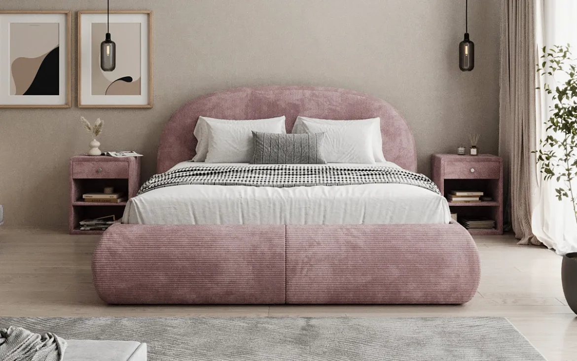 Designer Polsterbett Loop in Cord mit Stauraum