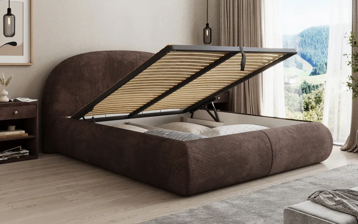 Designer Polsterbett Loop in Cord mit Stauraum