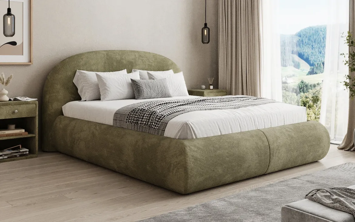 Designer Polsterbett Loop in Cord mit Stauraum