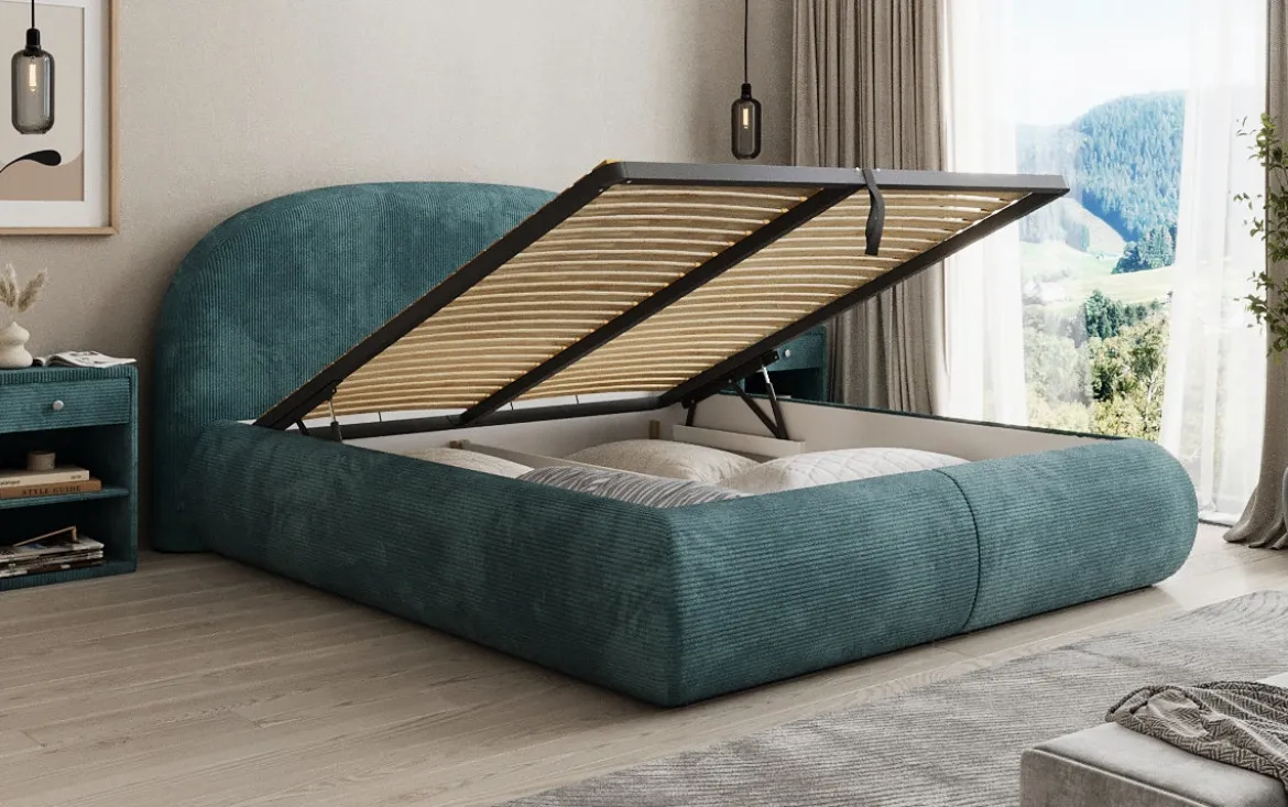 Designer Polsterbett Loop in Cord mit Stauraum