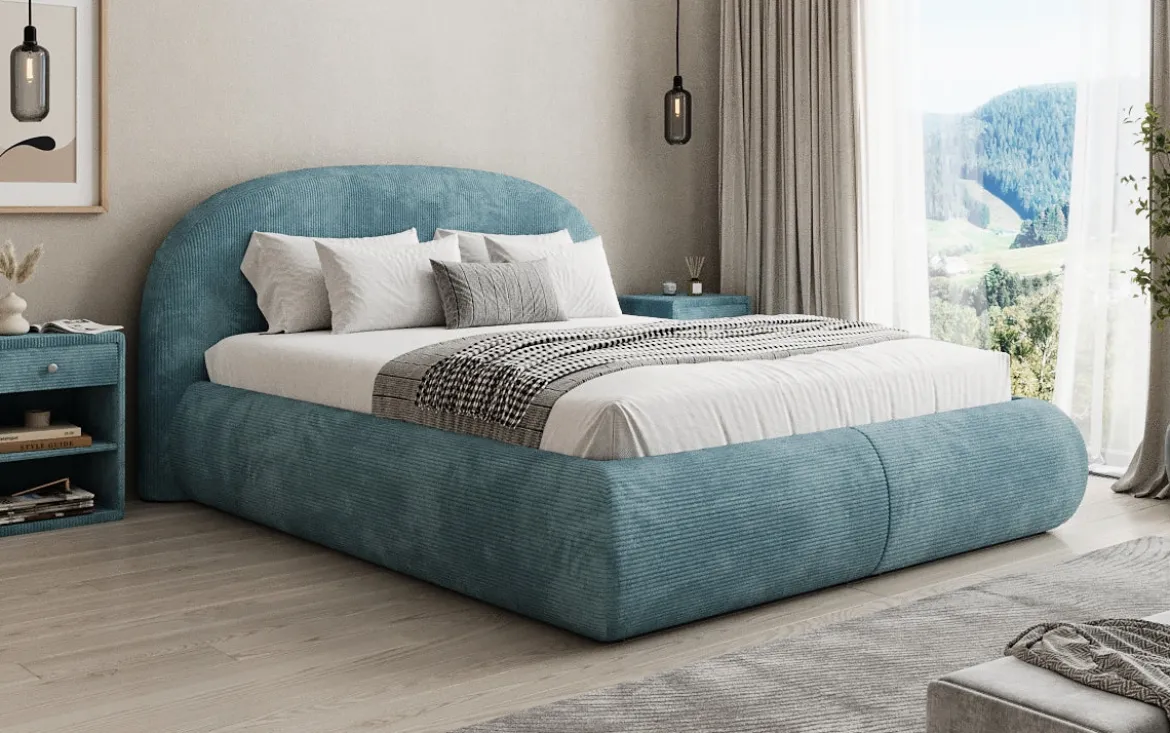 Designer Polsterbett Loop in Cord mit Stauraum