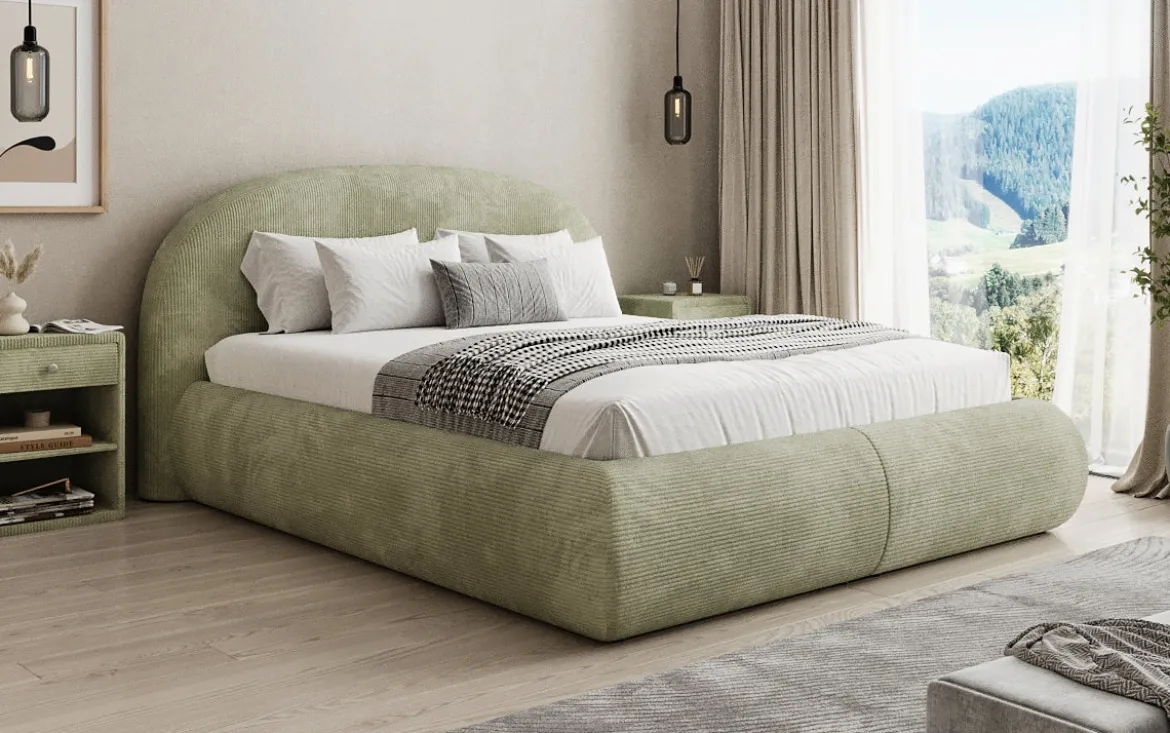 Designer Polsterbett Loop in Cord mit Stauraum