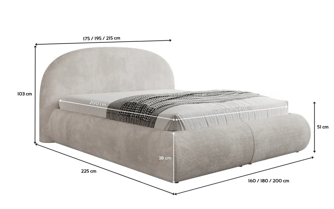 Designer Polsterbett Loop in Cord mit Stauraum