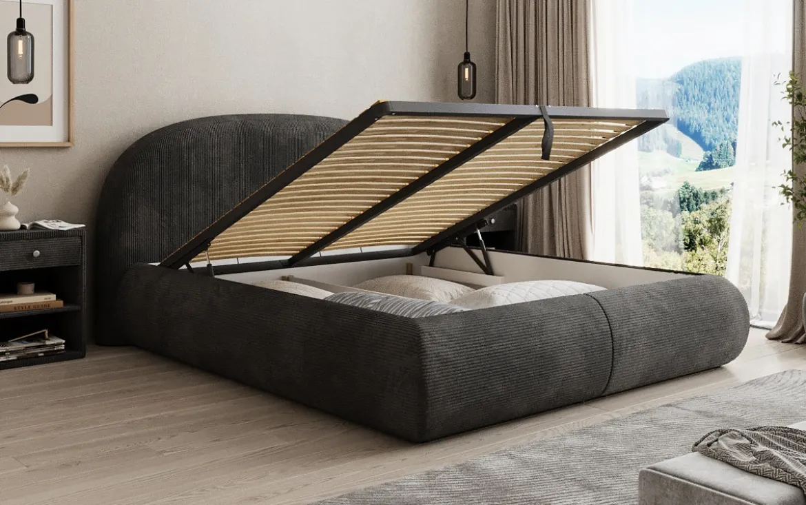Designer Polsterbett Loop in Cord mit Stauraum