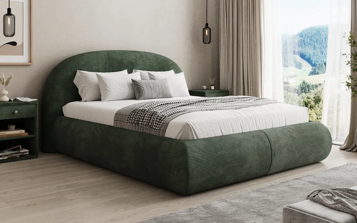 Designer Polsterbett Loop in Cord mit Stauraum
