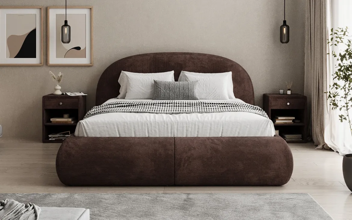 Designer Polsterbett Loop in Cord mit Stauraum