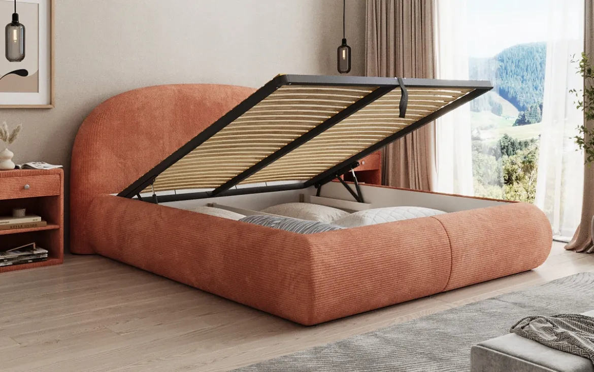 Designer Polsterbett Loop in Cord mit Stauraum