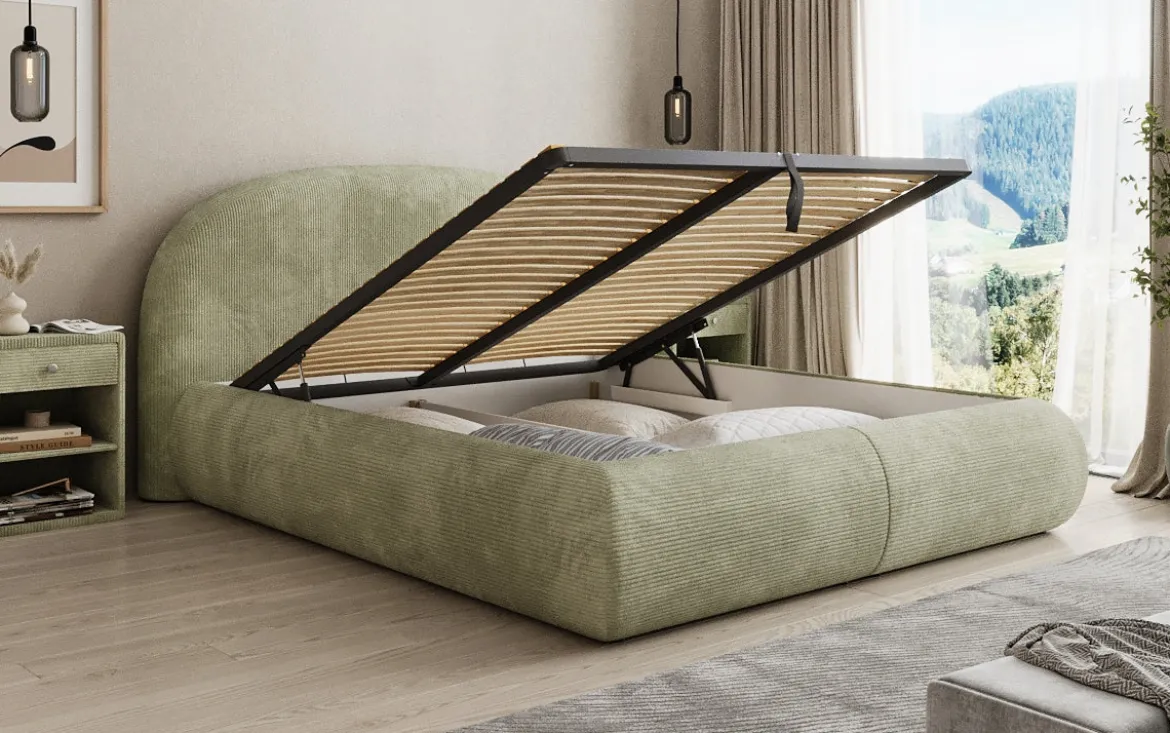 Designer Polsterbett Loop in Cord mit Stauraum