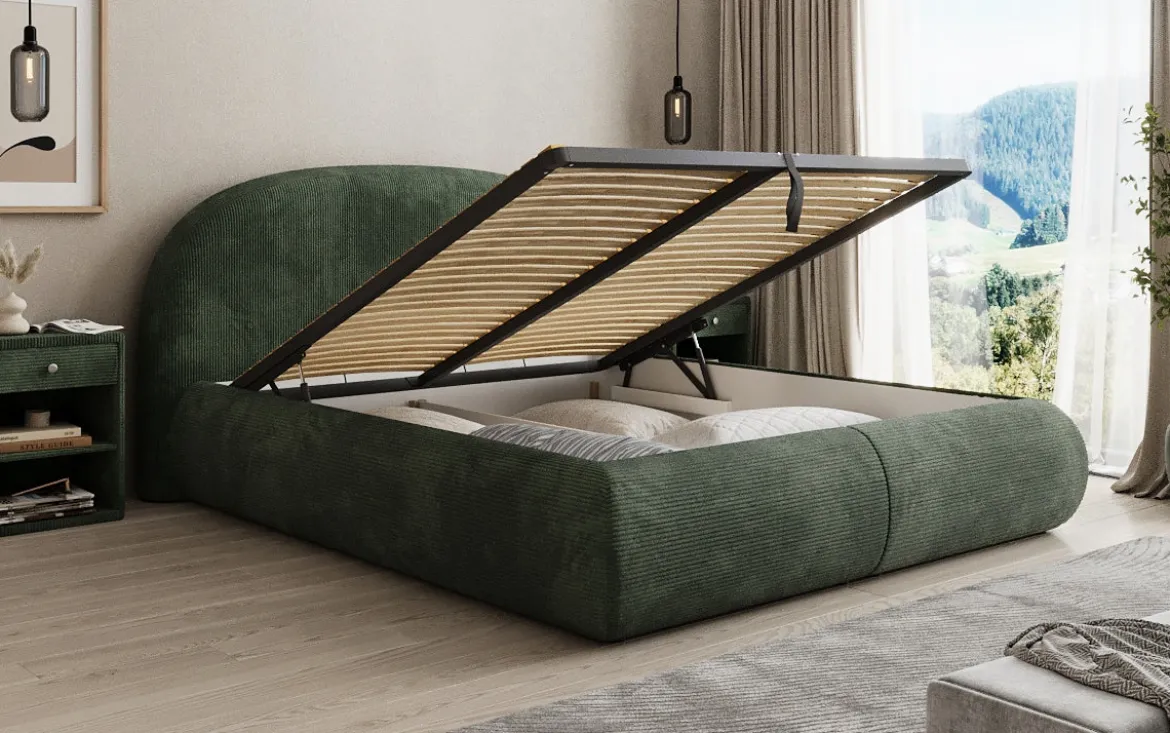 Designer Polsterbett Loop in Cord mit Stauraum