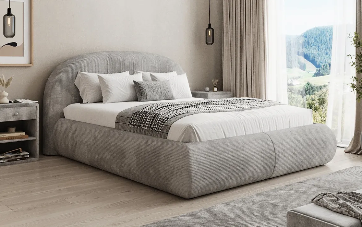 Designer Polsterbett Loop in Cord mit Stauraum