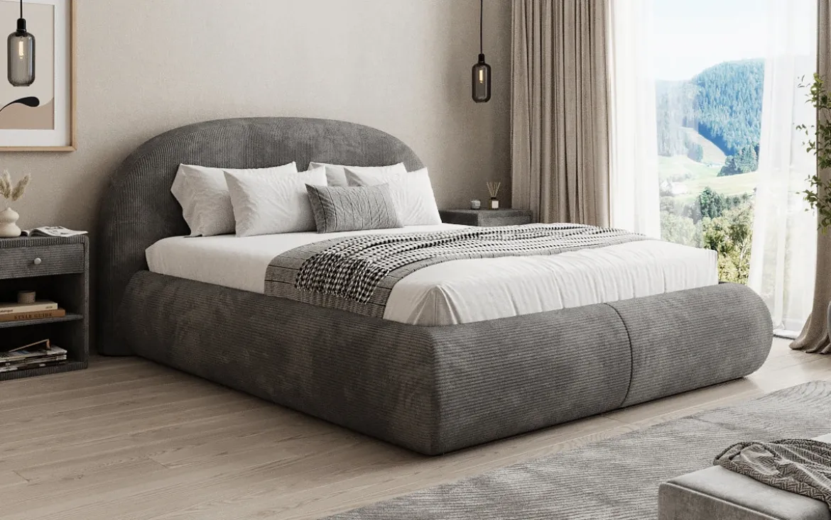 Designer Polsterbett Loop in Cord mit Stauraum