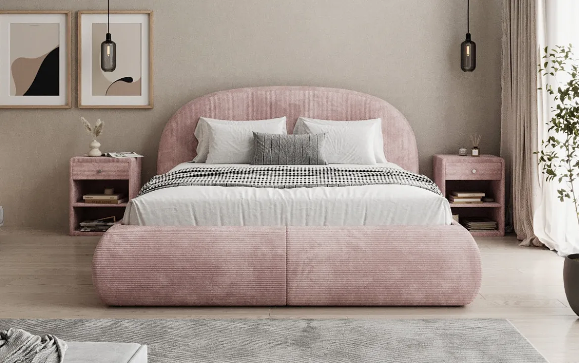 Designer Polsterbett Loop in Cord mit Stauraum