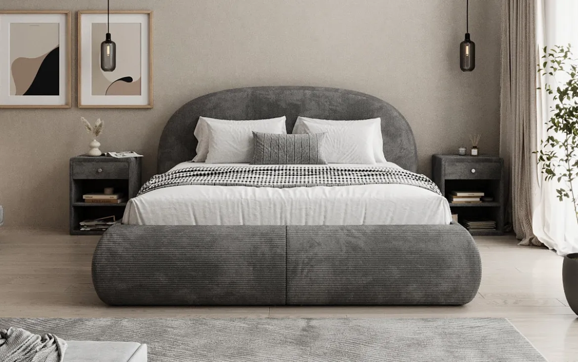 Designer Polsterbett Loop in Cord mit Stauraum