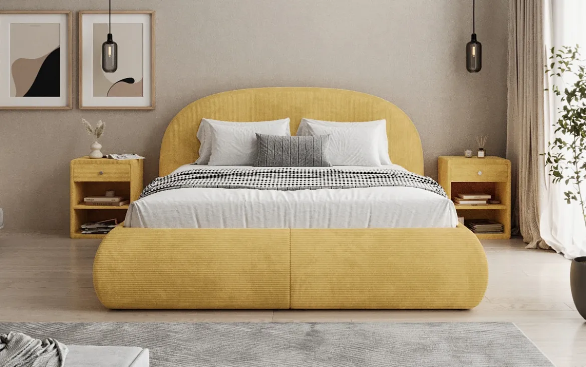 Designer Polsterbett Loop in Cord mit Stauraum