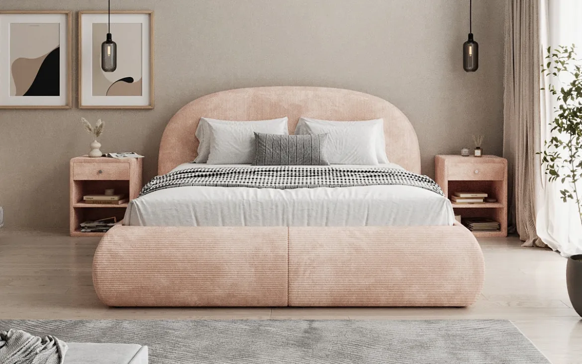 Designer Polsterbett Loop in Cord mit Stauraum