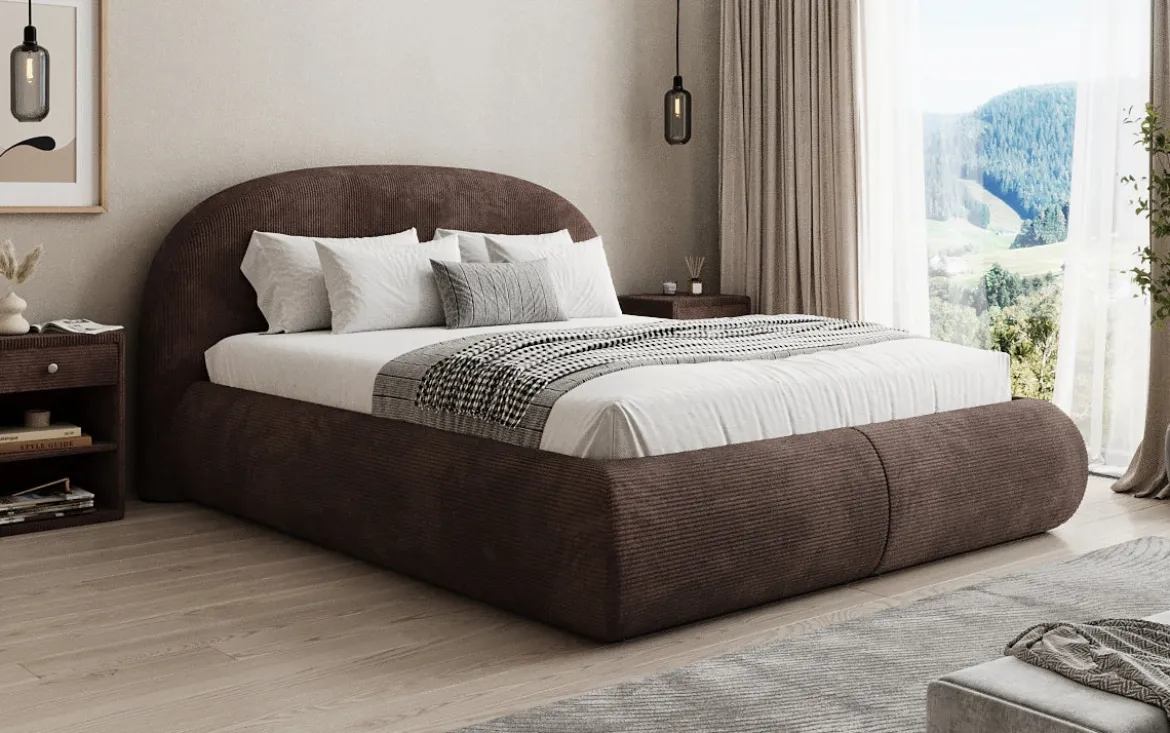 Designer Polsterbett Loop in Cord mit Stauraum