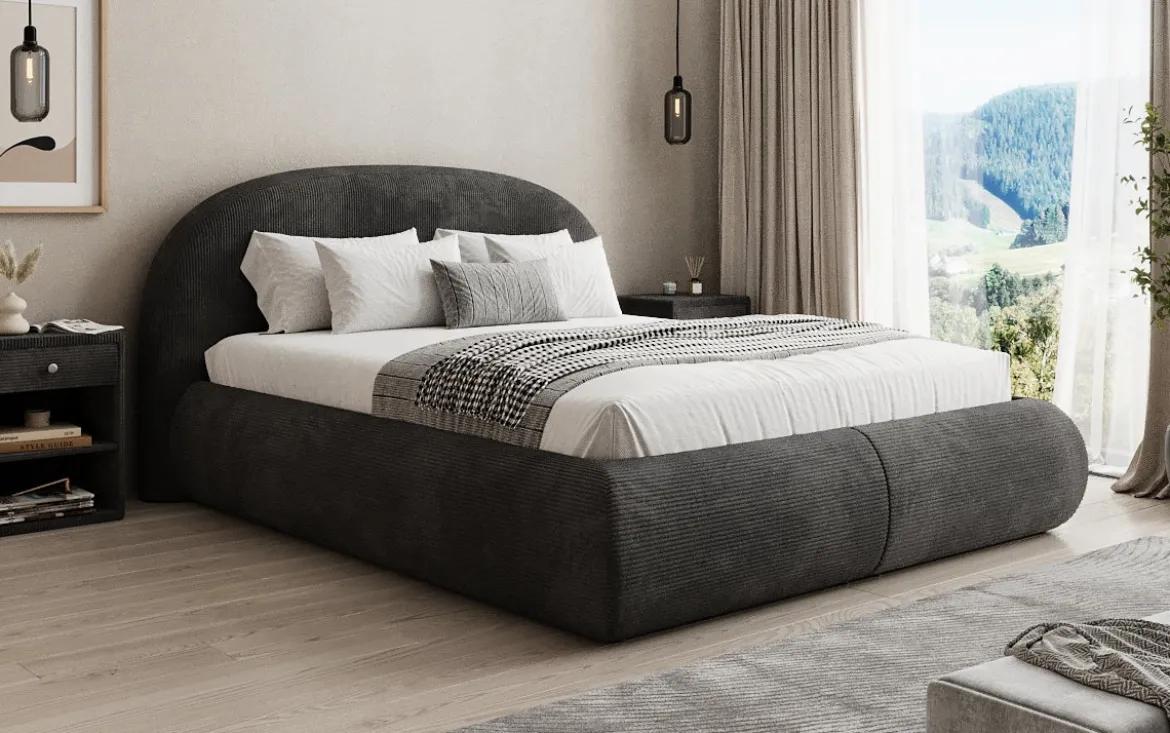 Designer Polsterbett Loop in Cord mit Stauraum