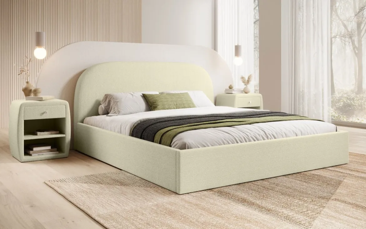 Designer Polsterbett Lorelei in Bouclé mit Stauraum