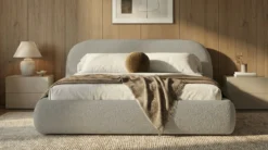 Designer Polsterbett Luma in Bouclé mit Stauraum