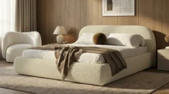 Designer Polsterbett Luma in Bouclé mit Stauraum