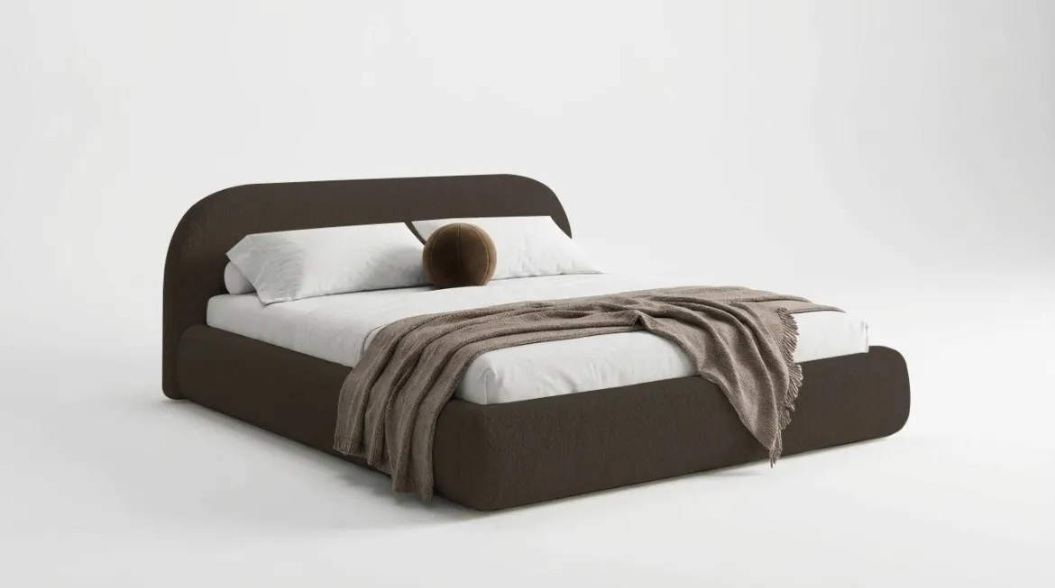 Designer Polsterbett Luma in Bouclé mit Stauraum