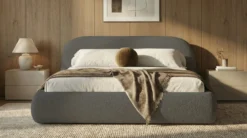 Designer Polsterbett Luma in Bouclé mit Stauraum