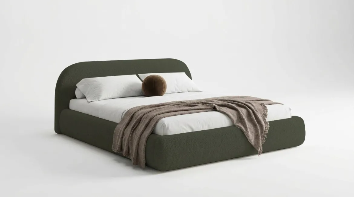 Designer Polsterbett Luma in Bouclé mit Stauraum