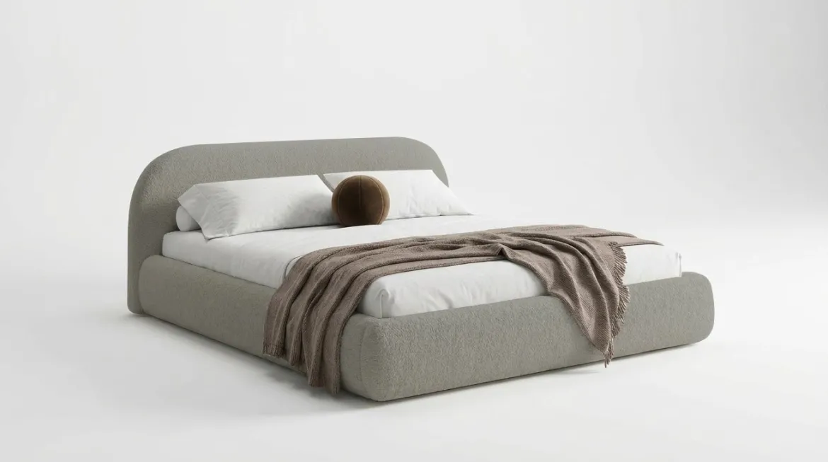 Designer Polsterbett Luma in Bouclé mit Stauraum