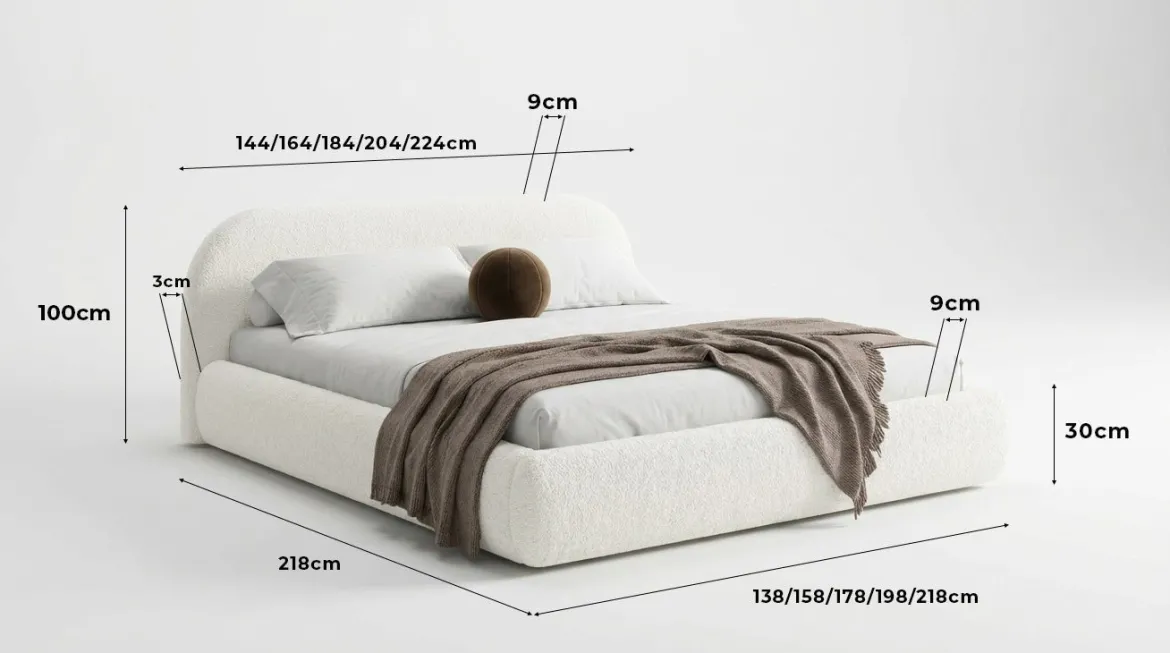Designer Polsterbett Luma in Bouclé mit Stauraum