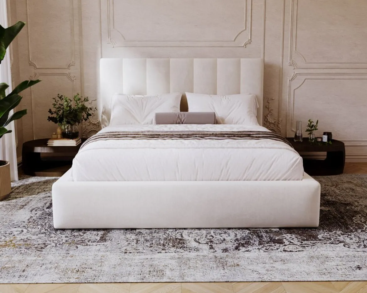 Designer Polsterbett Lunera in Samt mit Stauraum
