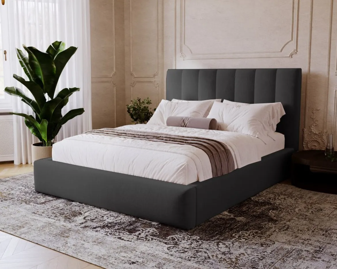 Designer Polsterbett Lunera in Samt mit Stauraum