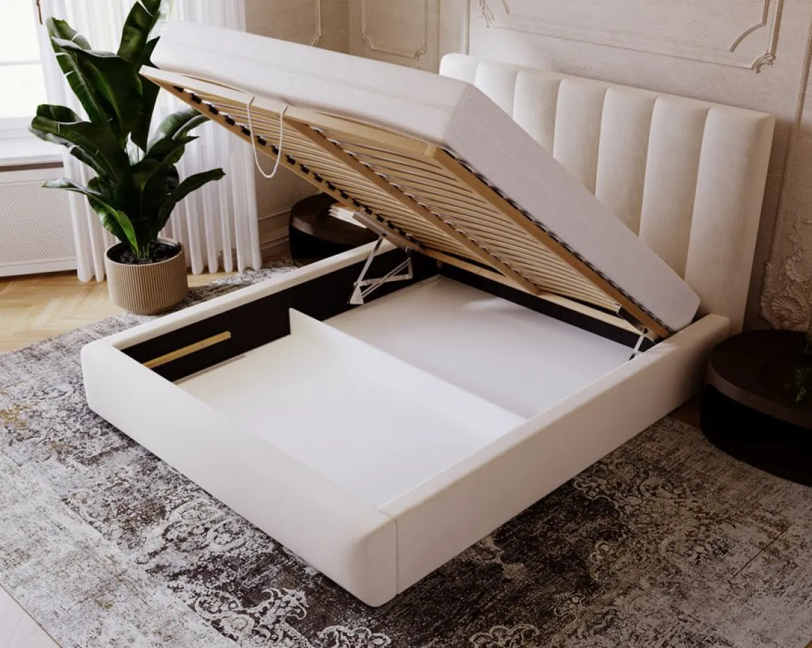 Designer Polsterbett Lunera in Samt mit Stauraum