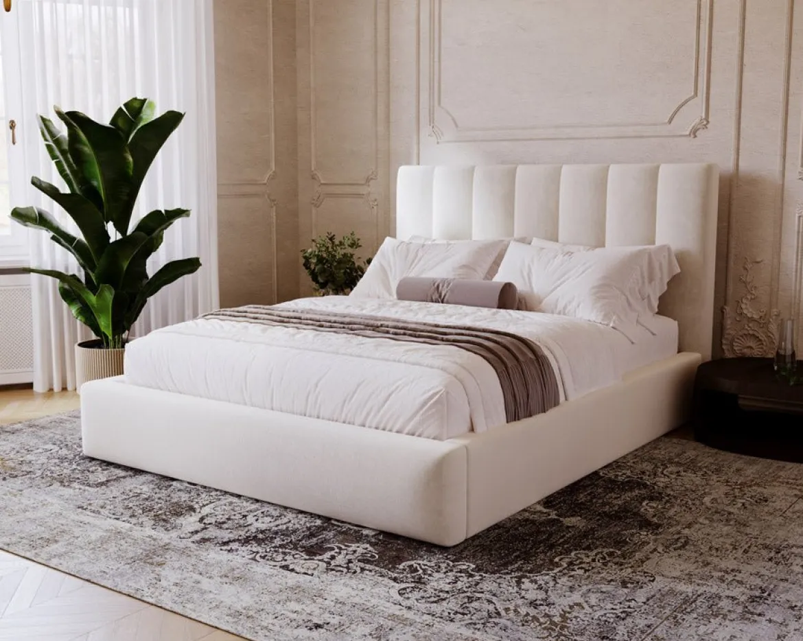Designer Polsterbett Lunera in Samt mit Stauraum