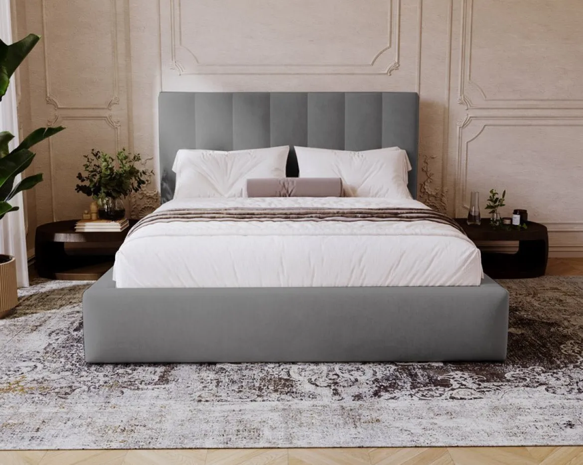 Designer Polsterbett Lunera in Samt mit Stauraum