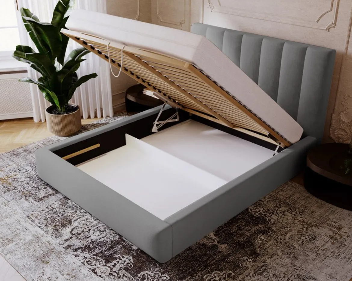 Designer Polsterbett Lunera in Samt mit Stauraum
