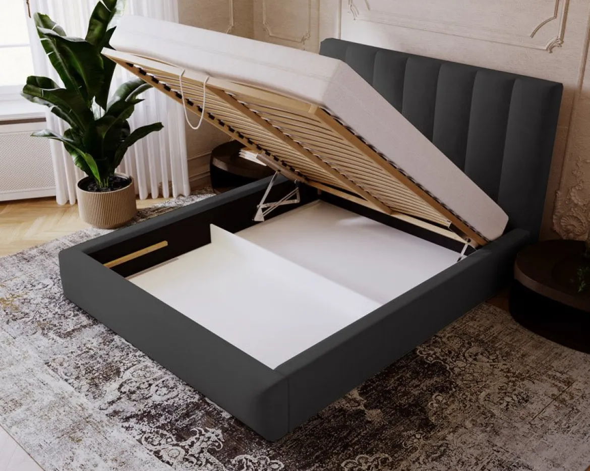 Designer Polsterbett Lunera in Samt mit Stauraum