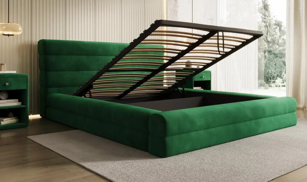 Designer Polsterbett Maren in Samt mit Stauraum