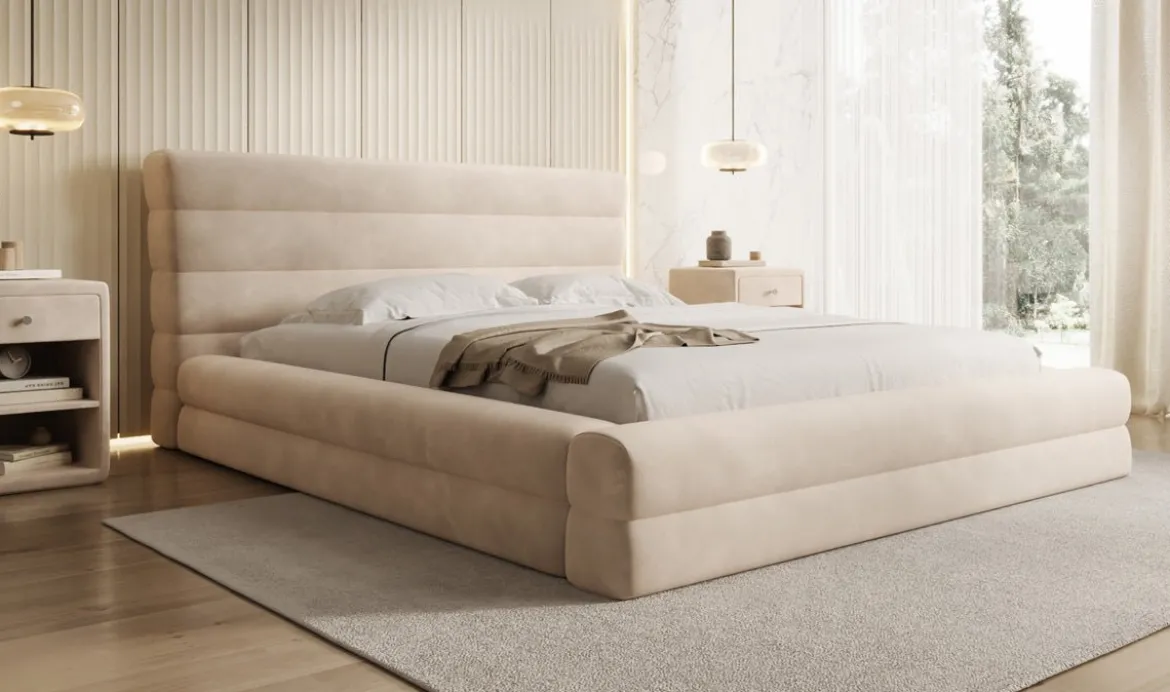 Designer Polsterbett Maren in Samt mit Stauraum