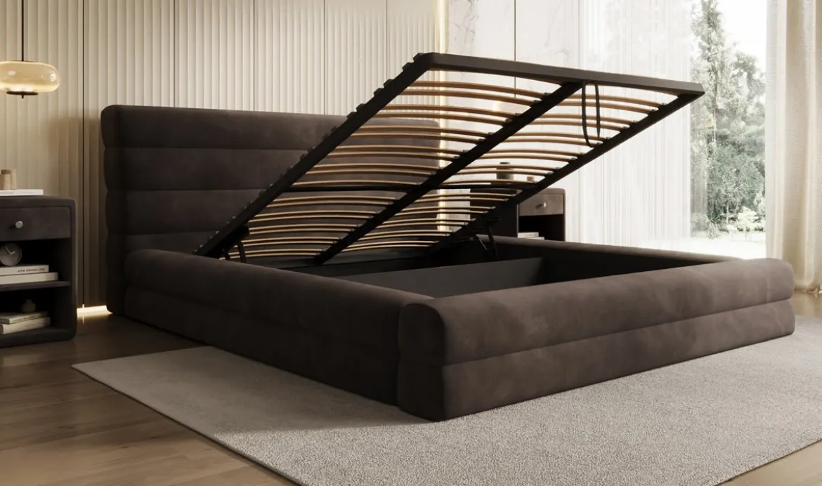 Designer Polsterbett Maren in Samt mit Stauraum