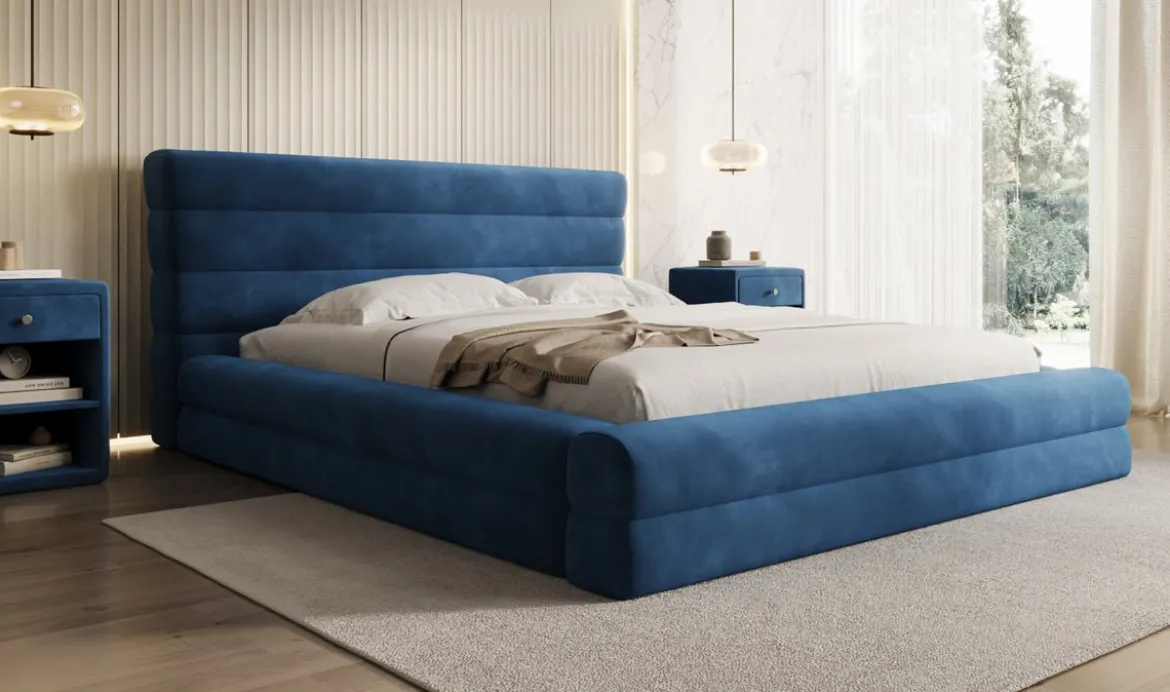 Designer Polsterbett Maren in Samt mit Stauraum